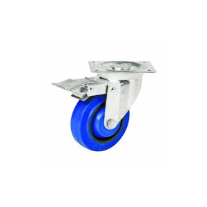 EASYROLL 100mm Blue Elastic Rubber Swivel Plate Mount Castors, I6 Series, 140kg