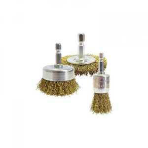 JOSCO Brush Cr 3Pce Kit 6.3 Hex Spindle Brass Coated