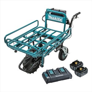 MAKITA 18Vx2 Brushless Wheelbarrow With Pipe Frame (199116-7) Kit - Includes 2 X 5.0Ah Batteries & Dual Port Rapid Charger