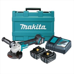 MAKITA 18V Brushless 125mm Variable Speed Slide Switch Angle Grinder Kit - Includes 2 X 5.0Ah Batteries, Rapid Charger & Carry Case