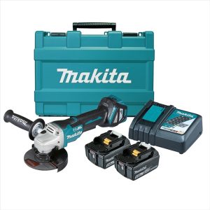 MAKITA 18V Brushless 125mm Variable Speed Paddle Switch Angle Grinder Kit - Includes 2 X 5.0Ah Batteries, Rapid Charger & Carry Case
