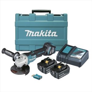 MAKITA 18V Brushless Aws 125mm Variable Speed Paddle Switch Brake Angle Grinder Kit - Includes 2 X 5.0Ah Batteries, Rapid Charger & Carry Case