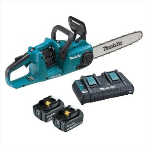 MAKITA 18Vx2 350mm Brushless Chainsaw Kit - Includes 2 X 5.0Ah Batteries & Dual Port Rapid Charger