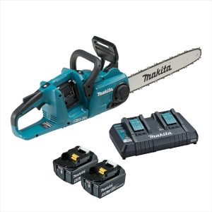 MAKITA 18Vx2 400mm Brushless Chainsaw Kit - Includes 2 X 5.0Ah Batteries & Dual Port Rapid Charger