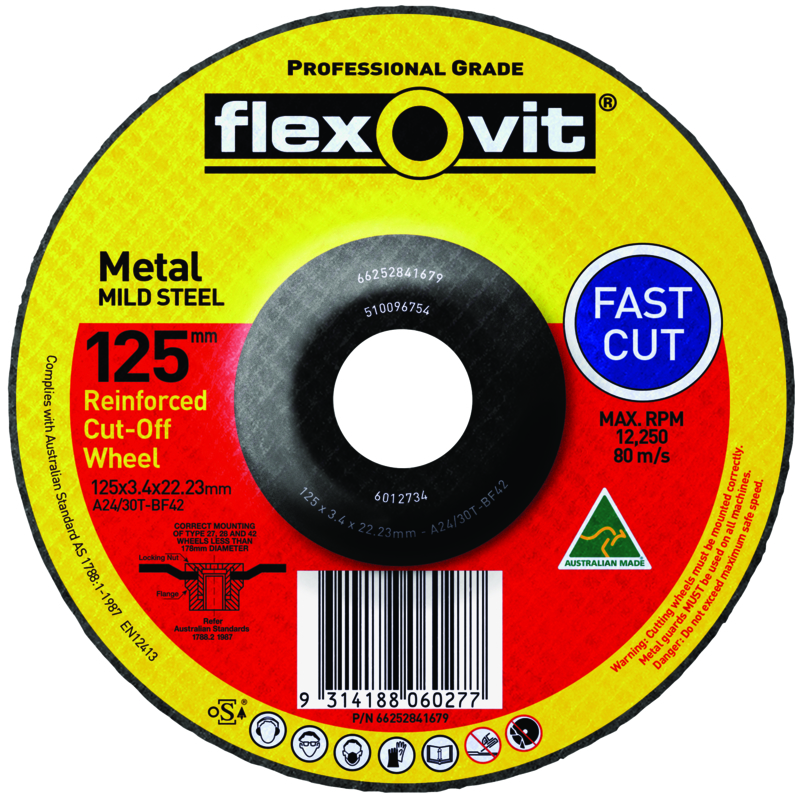 FLEXOVIT Metal Depressed Centre Cut-Off Wheel 125X3.4X22.2mm A24/30T