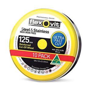 FLEXOVIT 125X1.0X22mm Ultra-Thin Cut-Off Whls - Tin Of 10 Wheels