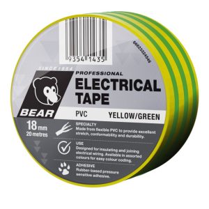 BEAR 18mm X 20m Insulation Electrical Tape 504 - Yell/Grn