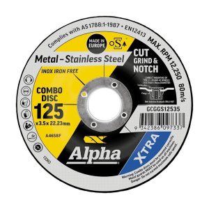 ALPHA Cutting Disc Cut, Grind & Notch Combo 125 x 3.5mm Stainless XTRA